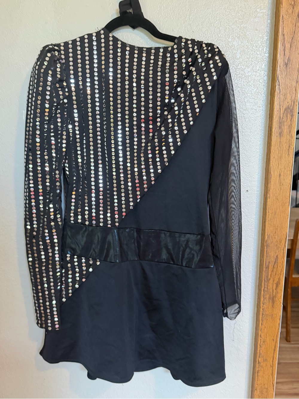 Black Suit Leotard Short Disco Silver with Hair Tie - Dance Costume